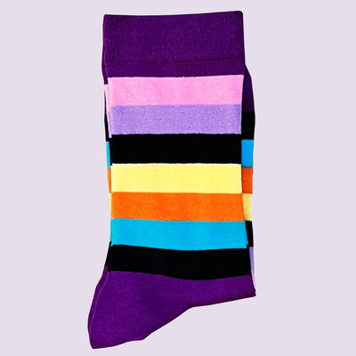 Bassin and Brown Multi Coloured Stripe Socks - Black, Orange, Yellow, Pink, Navy, Lilac and Purple