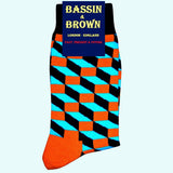 Bassin and Brown Optical Check Cotton Socks - Blue, Orange and Black