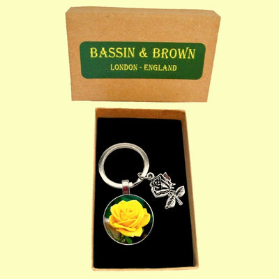 Bassin and Brown Yellow Rose Keyring