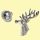 Bassin and Brown Stag Jacket Lapel Pin - Silver