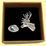Bassin and Brown Stag Jacket Lapel Pin - Silver