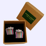 Bassin and Brown Multi Coloured Striped Enamel Cufflinks