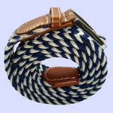 Bassin and Brown Stripe Elasticated Woven Buckle Belt - Navy and White