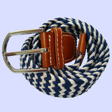 Bassin and Brown Stripe Elasticated Woven Buckle Belt - Navy and White