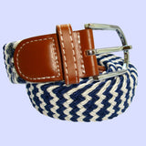 Bassin and Brown Stripe Elasticated Woven Buckle Belt - Navy and White
