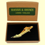 Bassin and Brown Sabre Sword Metal Bar Tie  Clip - Gold
