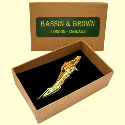 Bassin and Brown Sabre Sword Metal Bar Tie  Clip - Gold