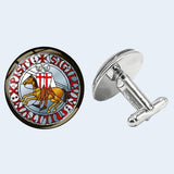 Bassin and Brown Sigillum Militum Knights Templar Cufflinks - Blue, Red, Brown and White