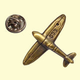 Bassin and Brown Spitfire Airplane Lapel Pin - Antique Bronze