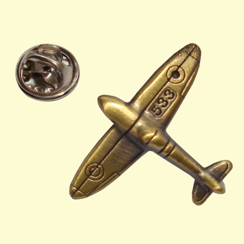 Bassin and Brown Spitfire Airplane Lapel Pin - Antique Bronze