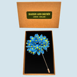 Bassin And Brown Spotted Flower Jacket Lapel Pin - Blue and Yellow