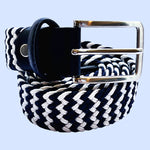 Bassin and Brown Stripe Elasticated Woven Belt - Dark Navy and White