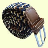 Bassin and Brown Triple Stripe Woven Elasticated  Belt - Beige Brown and Navy
