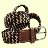 Bassin and Brown Triple Stripe Woven Elasticated  Belt - Beige Brown and Navy