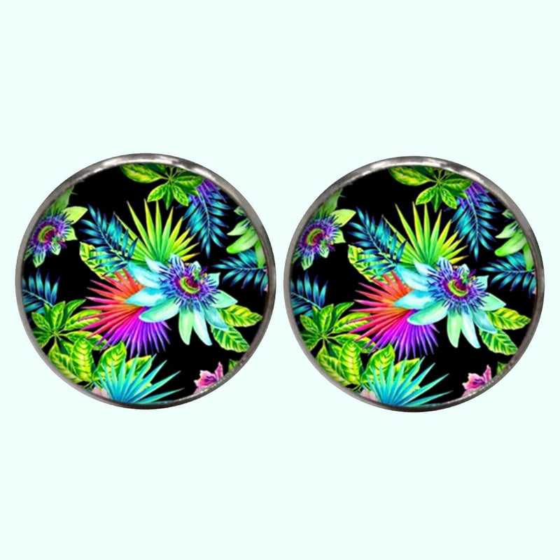 Bassin and Brown Tropical Plants Cufflinks - Black, Green and Blue