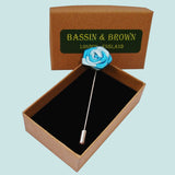 Bassin And Brown Rose Jacket Lapel Pin - Blue And Light Blue