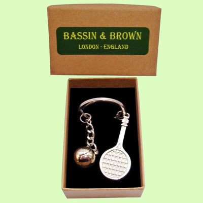 Bassin and Brown Tennis Racquet and Ball Keyring - Silver