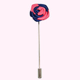 Bassin and Brown Two Colour Rose Jacket Lapel Pin -  Navy and Pink