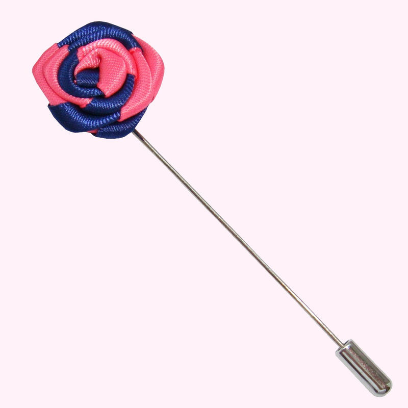 Bassin and Brown Two Colour Rose Jacket Lapel Pin -  Navy and Pink