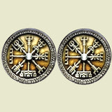 Bassin And Brown Viking Norse Symbol Cufflinks - Green And Antique Silver