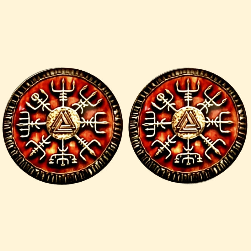 Bassin and Brown Viking  Symbol Cufflinks - Burnt Orange and Antique Silver