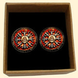 Bassin and Brown Viking  Symbol Cufflinks - Burnt Orange and Antique Silver