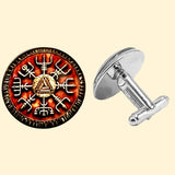 Bassin and Brown Viking  Symbol Cufflinks - Burnt Orange and Antique Silver