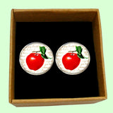 Bassin and Brown Apple Fruit Cufflinks - Red, White and Green