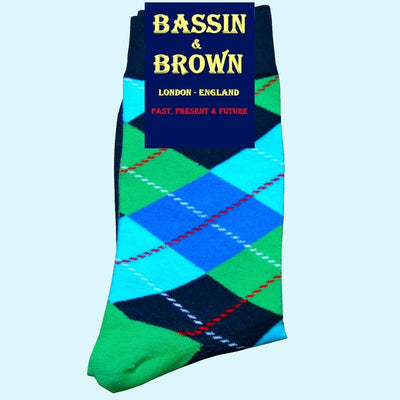 Bassin and Brown Argyle Socks - Blue, Green, Turquoise and Navy