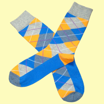 Bassin and Brown Argyle Men's Socks - Grey, Blue and Yellow