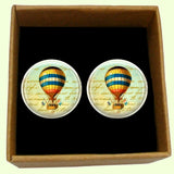 Bassin and Brown Hot Air Balloon Cufflinks - Blue, Yellow and Red