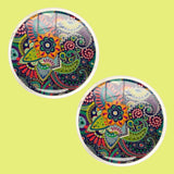 Bassin and Brown Bohemian Flower Cufflinks - Green, Navy, Orange and Red