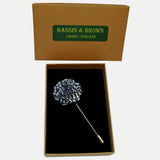 Bassin and Brown Check Floral Fabric Lapel Pin - Black and White