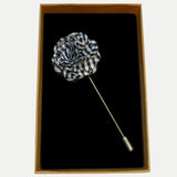 Bassin and Brown Check Floral Fabric Lapel Pin - Black and White
