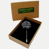 Bassin and Brown Check Floral Fabric Lapel Pin - Black and White