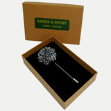 Bassin and Brown Check Floral Fabric Lapel Pin - Black and White