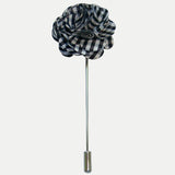 Bassin and Brown Check Floral Fabric Lapel Pin - Black and White