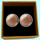 Bassin and Brown Bohemian Swirl Cufflinks -Wine.Green.Yellow.Blue