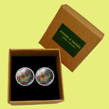 Bassin and Brown Bohemian Flower Cufflinks - Green, Navy, Orange and Red
