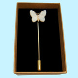 Bassin and Brown Butterfly Jacket Lapel Pin - White and Gold