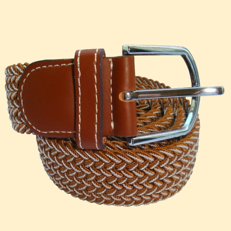 Bassin and Brown Chevron Woven Belt - Light Brown/White