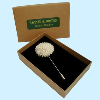 Bassin and Brown White Chrysanthemum Flower Jacket Lapel Pin