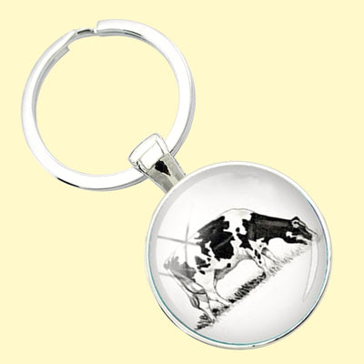 Bassin and Brown Cow Keyring - Black and White