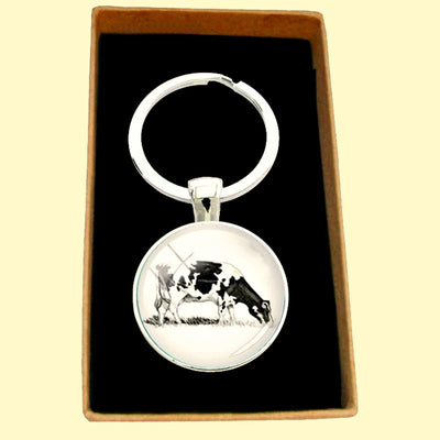 Bassin and Brown Cow Keyring - Black and White