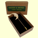 Bassin and Brown Crescent Moon Gold Lapel Pin