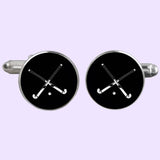 Bassin and Brown Crossed Hockey Sticks Cufflinks - Black and White