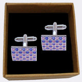 Bassin and Brown Curved Checkerboard Enamel Cufflinks - Lilac, Purple and Silver