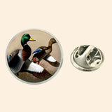 Bassin and Brown Mallard Ducks Jacket Lapel Pin - Brown, White and Green