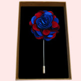 Bassin and Brown Floral Jacket Lapel Pin - Blue and Wine