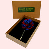 Bassin and Brown Floral Jacket Lapel Pin - Blue and Wine